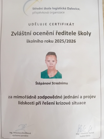 Zvláštní ocenění ředitele školy